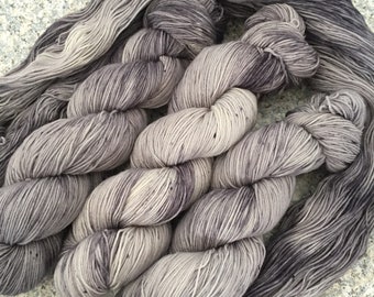 Hand Dyed Yarn, Speckled Sock Yarn, Fingering Weight Yarn, Gray Sock Yarn, Tonal Yarn, Semi Solid Sock Yarn, Gray Speckle, PK Yarn