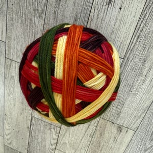 Self Striping Sock Yarn, Sock Yarn, Hand Dyed Yarn, Fall Colors, PK Yarn, Brown Green Yellow Orange Red Burgundy Stripes, Yarn of the Month