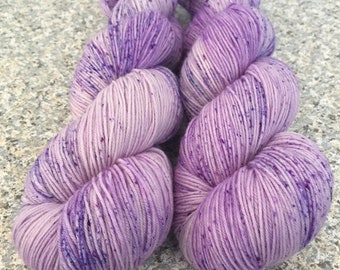 Hand Dyed Sock Yarn, Speckled Yarn, Fingering Weight, Mary's Lavender, Merino wool with Nylon, PK Yarn, Dyed to Order