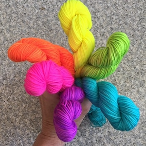 Rainbow Mini Skein Set, Sock Yarn Mini Skein Set of 6, Neon Mini Skein Set, Fluorescent Mini Skeins Set, 6 Mini Skeins, PK Yarn, PK Minis image 10