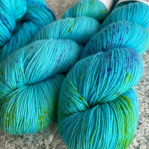 Hand Dyed Speckled Sock Yarn: Turquoise Merino Wool Blend
