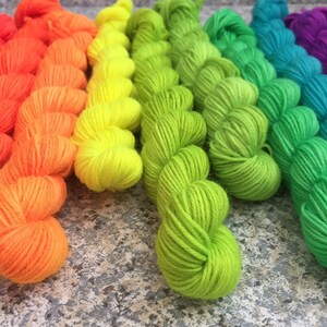 Set of 12 neon rainbow mini skeins, fluorescent yarn, neon sock yarn, rainbow yarn, hand dyed mini skeins, sock yarn kit, PK Yarn image 8