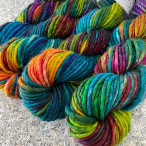 Hand Dyed Yarn, Bulky Yarn, Superwash Merino Wool, Rainbow Yarn, Single Ply, Speckled Yarn, Variegated Yarn, Captain Fantastic