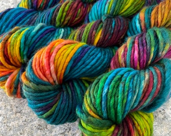 Hand Dyed Yarn, Bulky Yarn, Superwash Merino Wool, Rainbow Yarn, Single Ply, Speckled Yarn, Variegated Yarn, Captain Fantastic