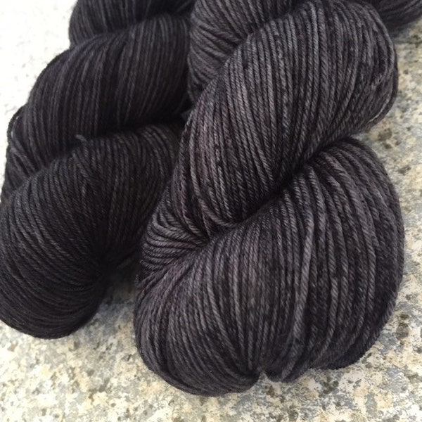 Kettle Dyed Speckled Fingering Weight Sock Yarn, Superwash Merino Wool with Nylon, Charcoal Gray, PK Yarn, Coal Dust