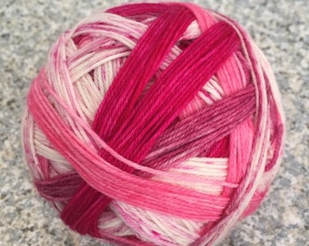 Hand Dyed Self Striping Speckled Sock Yarn, Fingering Weight 4-ply Merino Nylon Blend, Pretty In Pink, PK Yarn, Dyed to Order