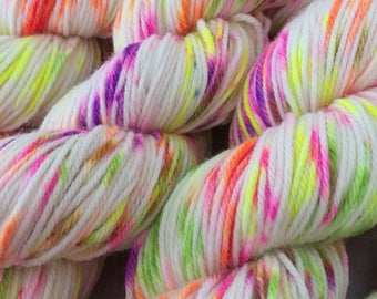 Hand Dyed Neon DK Weight Yarn, Speckled Yarn, Variegated Yarn, Bennie and the Jets, PK Yarn, Superwash Merino Nylon Yarn, Dyed to Order