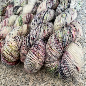 Dark Lady Diaries Speckled Sock Yarn: Hand Dyed Merino Nylon Blend