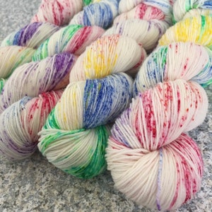Rainbow Speckled Sock Yarn: Superwash Merino Nylon Blend