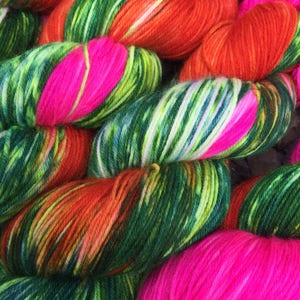 Hand Dyed Sock Yarn, Variegated Yarn, Indie Dyed Sock Yarn, Neon Yarn, PK Yarn, Island Girl