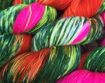 Hand Dyed Sock Yarn, Variegated Yarn, Indie Dyed Sock Yarn, Neon Yarn, PK Yarn, Island Girl