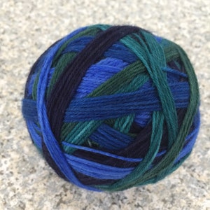 Self Striping Sock Yarn, Hand Dyed Blue and Green Sock Yarn, Fingering Yarn, 4-ply Yarn, PK Yarn, Here's to the Next Time, Dyed to Order