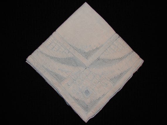 Vintage Hankie with Pale Blue Netting and embroid… - image 1