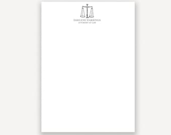 Lawyer Notepad, Personalized Notepad for Lawyer or Attorney, Scales of Justice Motif, Law School Graduation Gift, 40 Sheets