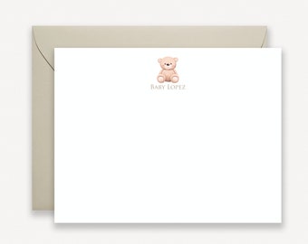 Teddy Bear Baby Shower Thank You Notes, Personalized Baby Teddy Bear Notecards for Baby Gender Neutral, Baby Shower Thank You Cards