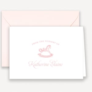 Baby Girl Stationary, Baby Shower Thank You Card, Stationery for Baby Girl, Pink Rocking Horse Baby Note Cards, Flat Note Cards