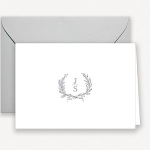 Laurel Wreath Note Cards, Personalized Stationery, Laurel Wreath Thank You Cards, Stationery set of 10 Folded Note Cards with Envelopes