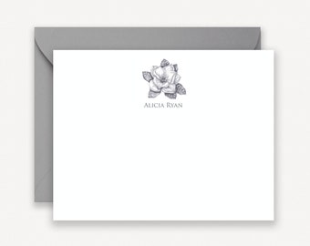 Personalized Magnolia Stationery for Women, Stationary Personalized Magnolia Note Cards for Women Thank You Note Cards