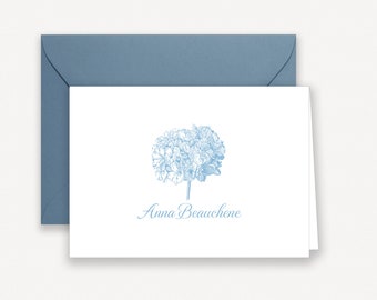Personalized Stationery for Women Note Cards, Blue Hydrangea Personalized Stationery, Monogrammed Folded Thank You Cards with Envelopes