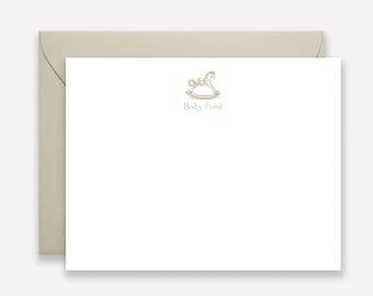 Rocking Horse Baby Stationary, Baby Shower Gender Neutral Rocking Horse Baby Note Cards, Baby Shower Thank You Notes Flat Note Cards