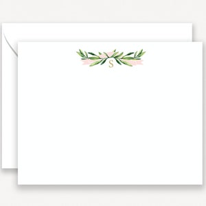 Watercolor Greenery Thank You Notes, Ribbon Floral Personalized Stationery, Personalized Pink and Green Note Cards, Stationary, Stationery
