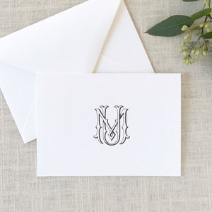 MU Interlocking Monogram Folded Note Cards, Wedding Stationery, 2 Letter Monogram Note Cards, Monogrammed Wedding Thank You Cards