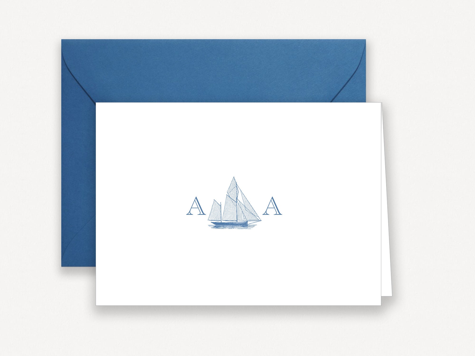 Sailboat Personalized Stationery, Folded Note Cards, Sailing Monogram ...