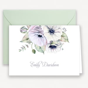 Personalized Stationery for Women, Floral Note Cards for Her, Thank You Cards with Name, Set of 10 Folded Note Cards with Envelopes