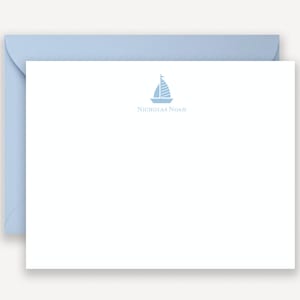 Sailboat Stationary for Baby Boy,  Personalized Blue Sailboat Notecards, From the Nursery of Stationery Boy, Baby Shower Thank You