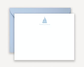 Sailboat Stationary for Baby Boy,  Personalized Blue Sailboat Notecards, From the Nursery of Stationery Boy, Baby Shower Thank You