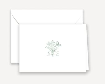 Vintage Monogram Folded Note Cards, Bouquet Monogram Personalized Stationery, Formal Wedding Stationary, Thank You Cards