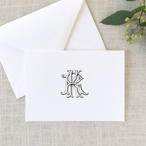 KR Interlocking Monogram Folded Note Cards, Wedding Stationery, 2 Letter Monogram Note Cards, Monogrammed Wedding Thank You Cards