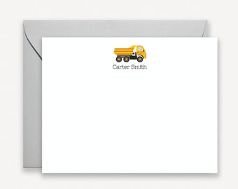 Personalized Kids Stationary, Dump Truck Note Cards, Construction Equipment Stationary for Boy, Thank You Cards with Envelopes