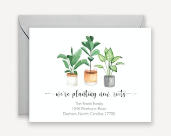Moving Announcement Planting New Roots, Printed We've Moved Moving Announcement with Plants, We have Moved Announcement, We've Moved Cards