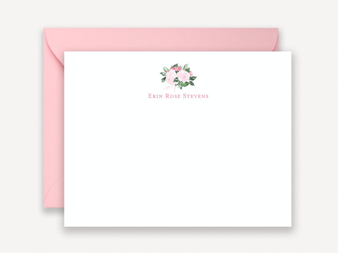 Personalized Stationery for Women, Pink Rose Note Cards for Her, Thank ...