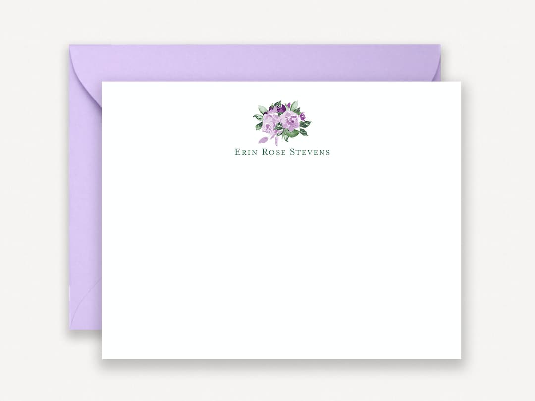 Personalized Stationery for Women, Lavender Rose Note Cards for Her ...