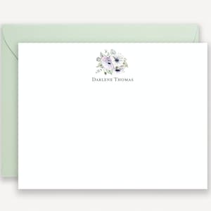 Personalized Stationery for Women, Anemone Note Cards for Her, Watercolor Floral Lavender Thank You Notes with Name