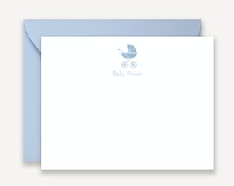 Baby Carriage Stationary, Personalized, Baby Shower Pram Baby Note Cards, Baby Shower Thank You Notes Flat Note Cards