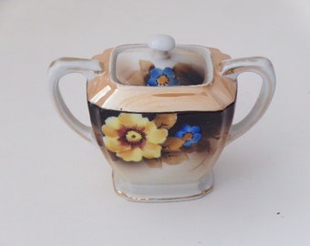 Nortake Sugar Bowl with Lid Yellow Flower Antique Beautiful Gold Trim