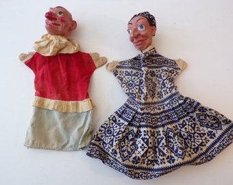 Punch & Judy Puppets Antiques Personnages Marionnettes à main de marque Pelham