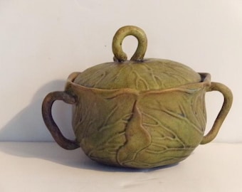 Vintage Cabbage Leaf Bowl with Lid Not for Food Use Ceramic Good Condition