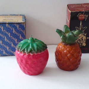 Vintage Emkay Pineapple & Strawberry Candles Old Boxes 6.5 In.