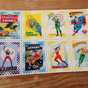 DC Comics ruilkaarten ongesneden vel 1987 Superman Aqua Man Green Arrow