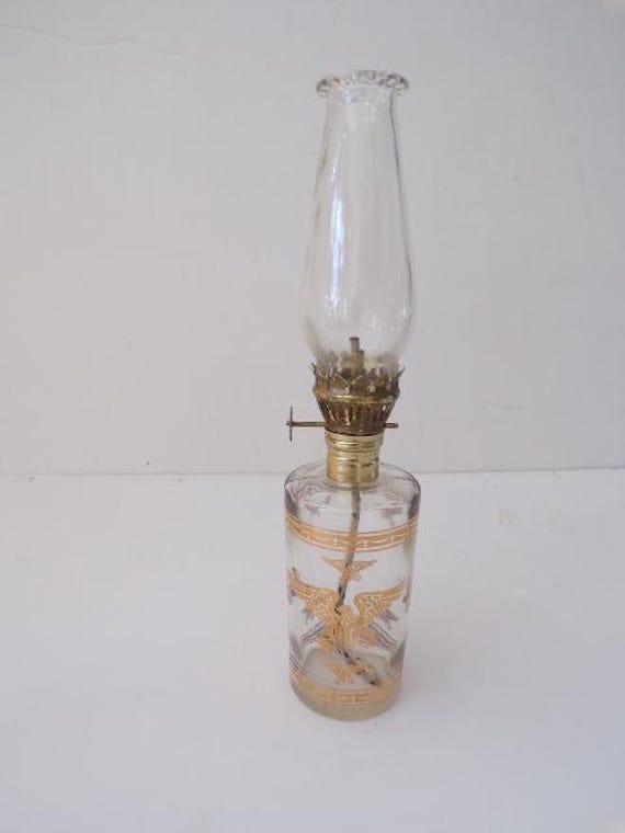 1970's Mini Oil Lamp Americana Patriotic Eagle with Shield 10 In.