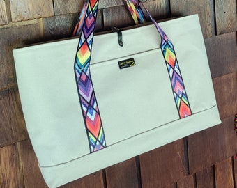 Sturdy Canvas Tote - Rainbow Pride Webbing