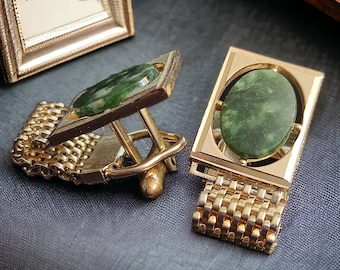 VNTG Swank Jade cufflinks Swank cufflinks gold Wrap around gold mesh cufflinks Retro wedding 60s cufflinks