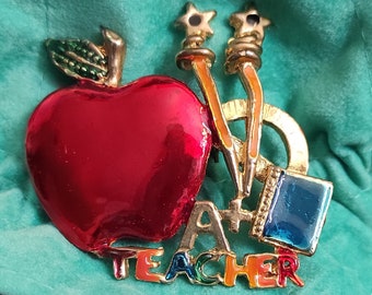 Fun teachers brooch A teacher apple pendant Back to school teacher gift New teacher gift Enamel red apple pin Costume fun jewelry