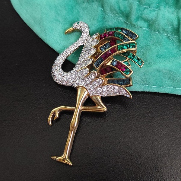 Flamingo crystal brooch The Dutchess Of Windsor Art Deco Cartier inspired Vintage Swarovski Unsigned stunning pin Collectors jewelry