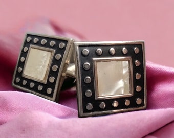 Vintage SWANK Cufflinks Square with mother of pearl inlay Rare black gold cuff links for stylish men Retro cufflinks designer signed