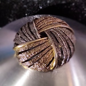 Vintage Large round domed brooch pin Designer signed ART two tone metal jacket  or scarf brooch Silver tone Gold tone Chunky brooch